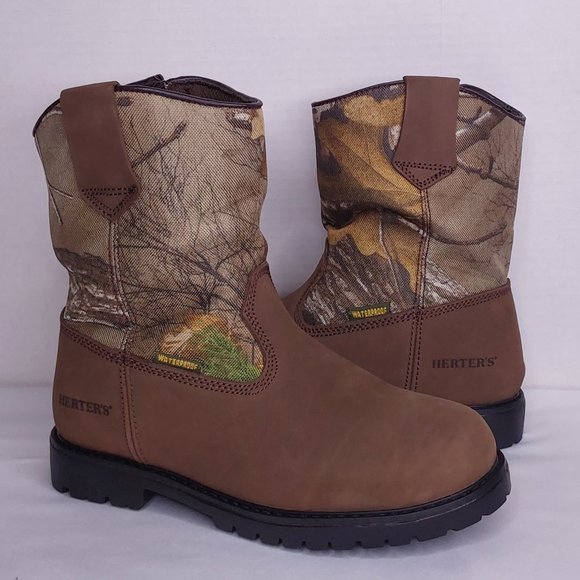 'HERTER'S' LEATHER HUNT BOOTS MOISTURE-WICK CAMO 'REALTREE`EXTRA PULL-ON YOUTH - Picture 16 of 16